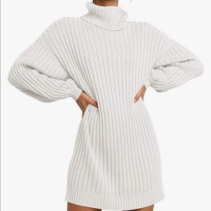 Women’s Turtleneck Long Sleeve Oversized Sweater Dress, Size L, White